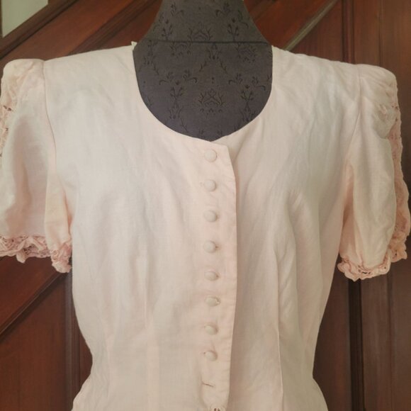 Vintage Light Pink Button-Front Dress With Lace Trim Kathie Lee - Picture 5 of 7